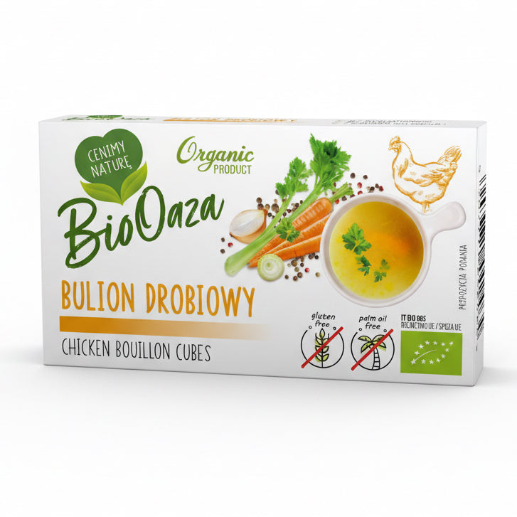 BIOOAZA Ekologiczne Bulion kostki drobiowe bez dodatku cukrów Bezglutenowe BIO (6 x 11 g) 66g