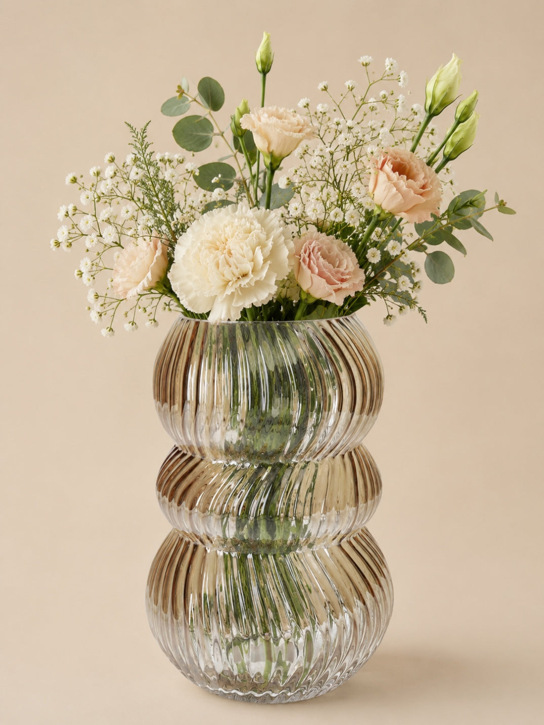 Wazon szklany beżowy-perłowy przezroczysty, 24 cm Vase Lucelle