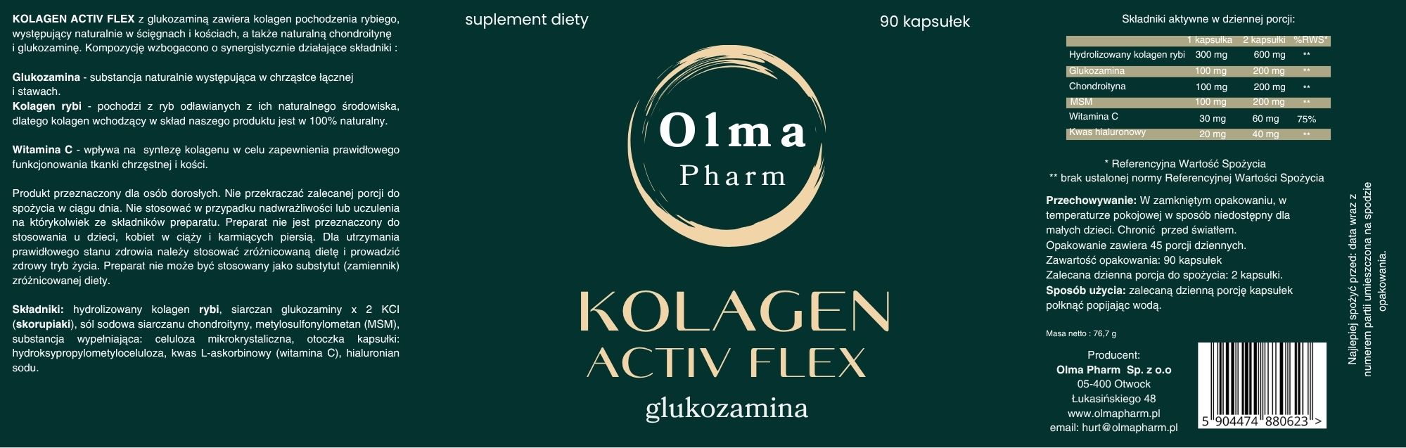 Olma Pharm KOLAGEN ACTIV FLEX z glukozaminą 90 kapsułek